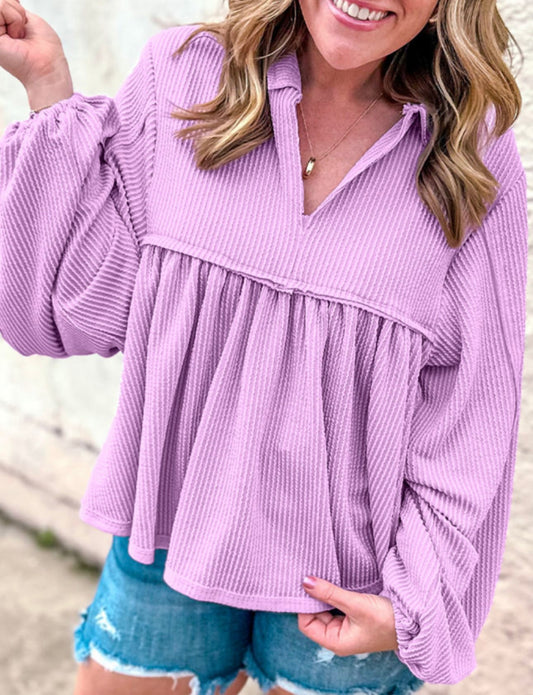 Bubble Sleeve Babydoll Blouse